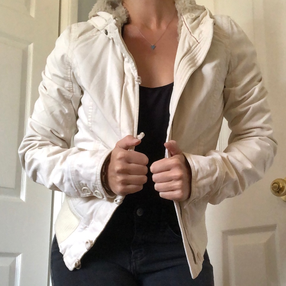 Hollister cream fur-lined jacket